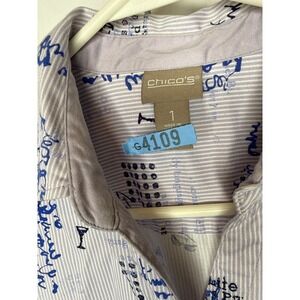 Chico's Novelty Print Striped Button Down Long Sleeve Shirt‎